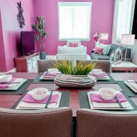 bright apartment decor in fuchsia color photo