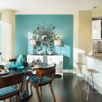 light kitchen design in turquoise color photo