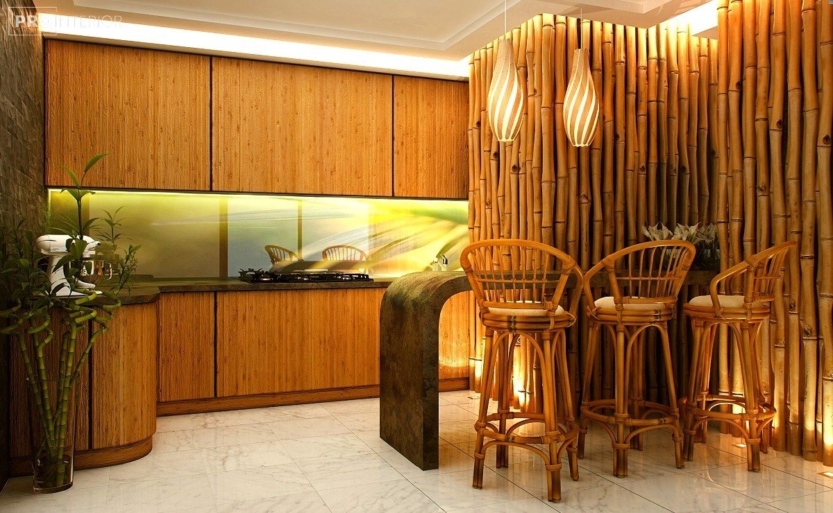 soffitto con bambù all'interno della stanza