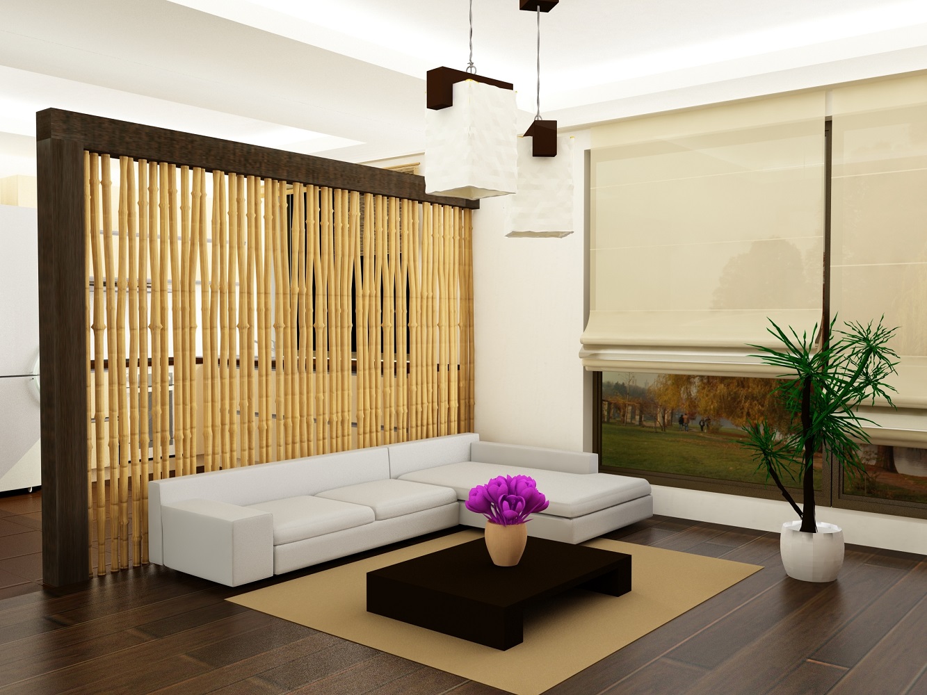 tende con bambù in un interno della stanza