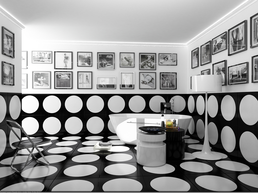 bright hallway design in black and white