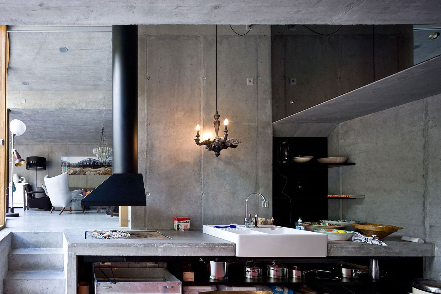ceiling design with concrete in the kitchen