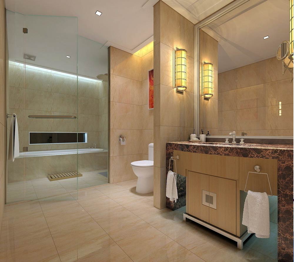 unusual interior of the bathroom with a bright shower