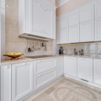 light design of beige kitchen in classic photo style