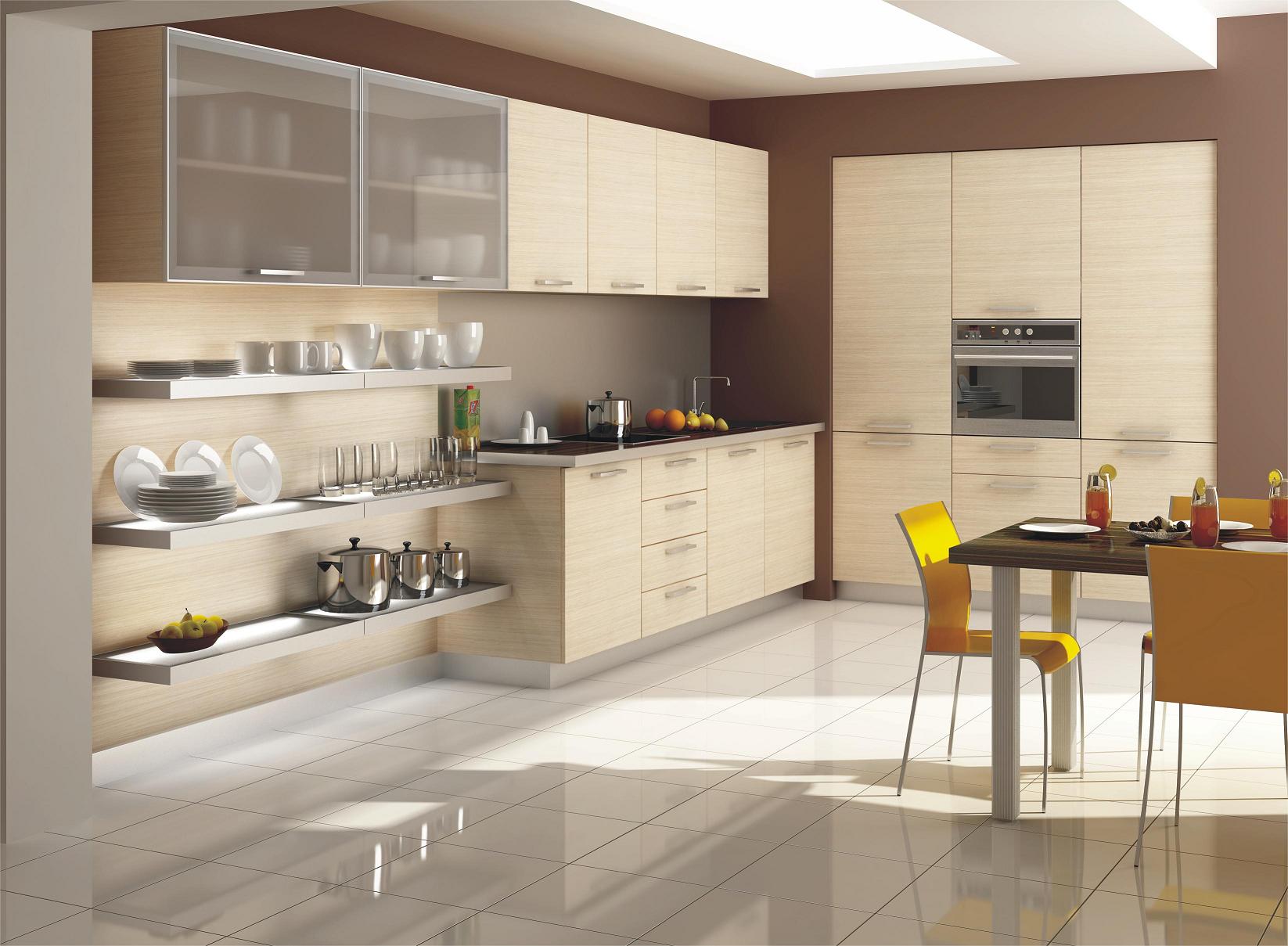 bright design of beige kitchen in eco style