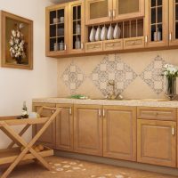 bright apron from large format tiles with a picture in the decor of the kitchen photo