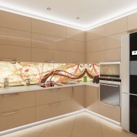 bright interior of beige kitchen in high-tech style photo