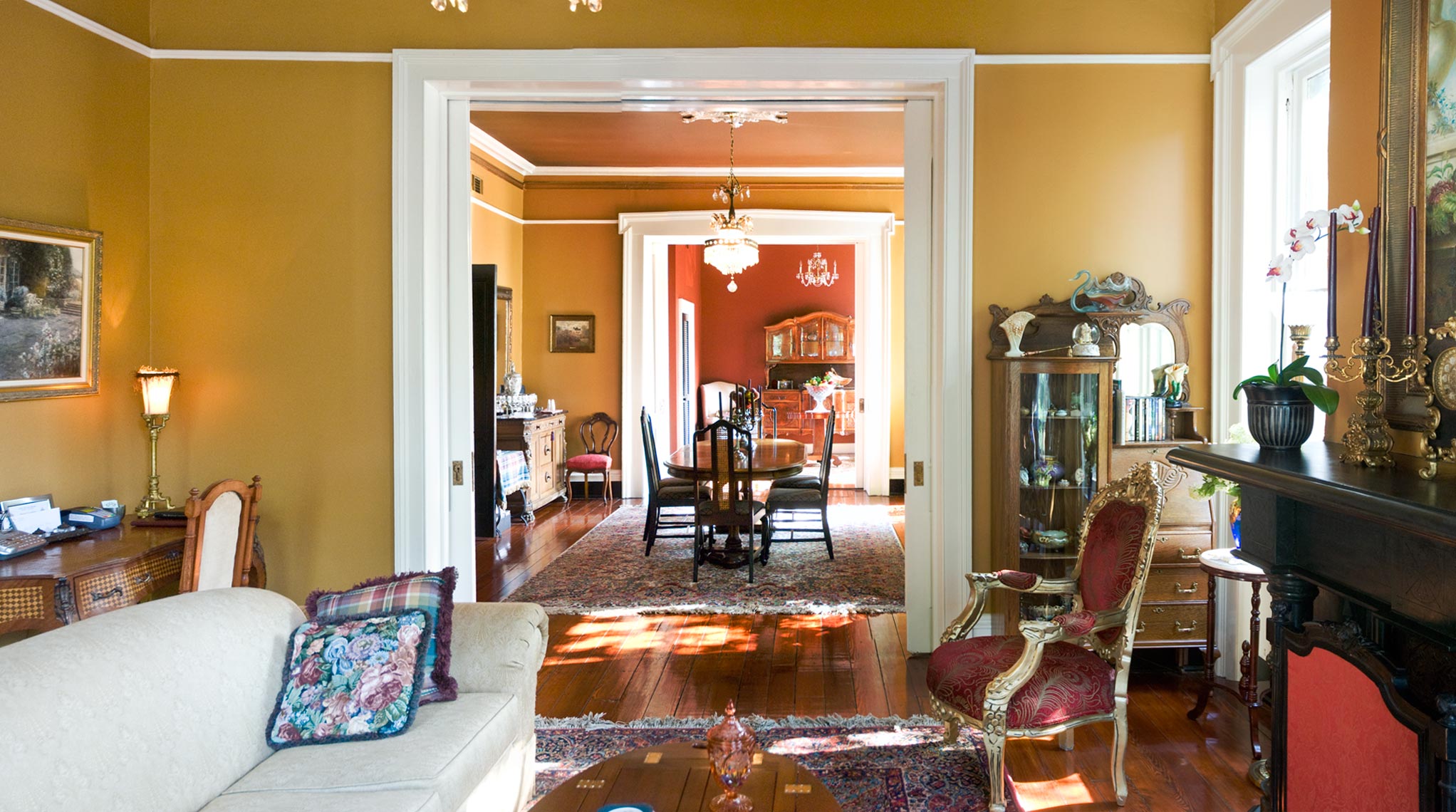 bright terracotta color in the style of the hallway