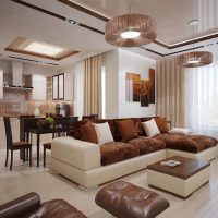 leather corner sofa in the design of the apartment photo