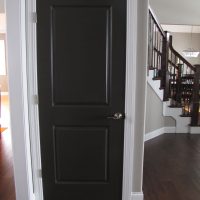dark doors in oak kitchen decor photo