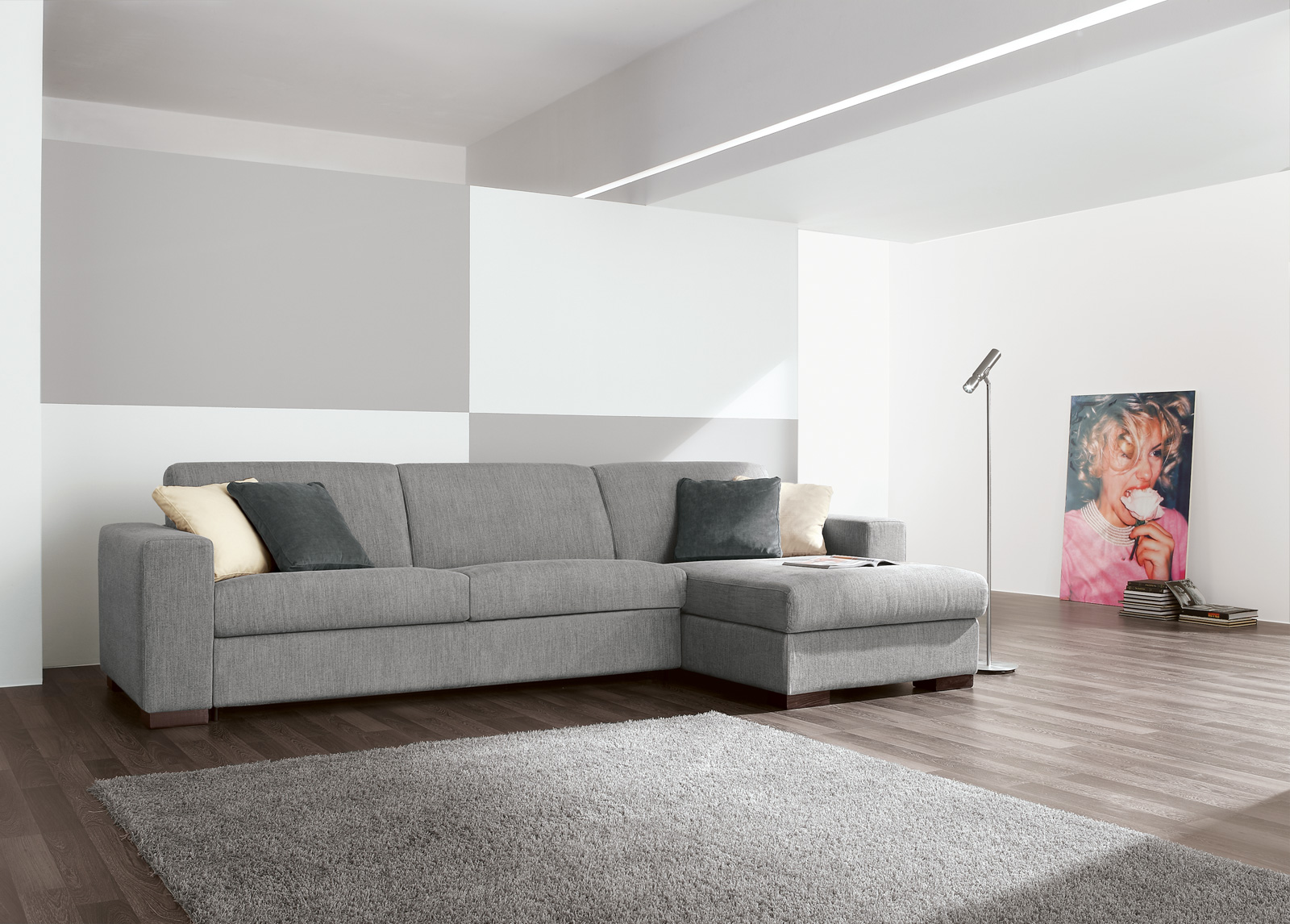 divano ad angolo in pelle nel design del soggiorno