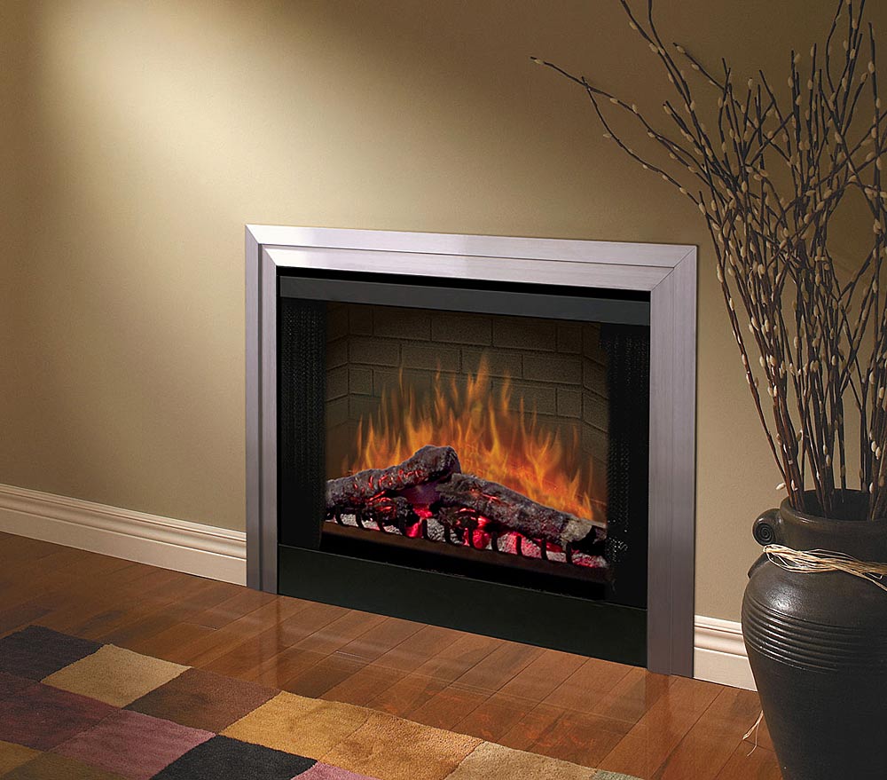 built-in electric fireplace in the hall