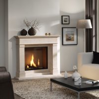 double-sided electric fireplace in the hall picture