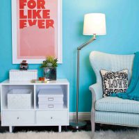 unusual decor of the apartment in turquoise color photo