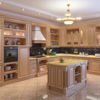 beautiful interior of beige kitchen in country style photo