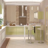 light apron made of small format tiles with a pattern in the design of the kitchen picture