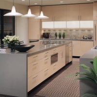 bright design of beige kitchen in classic photo style