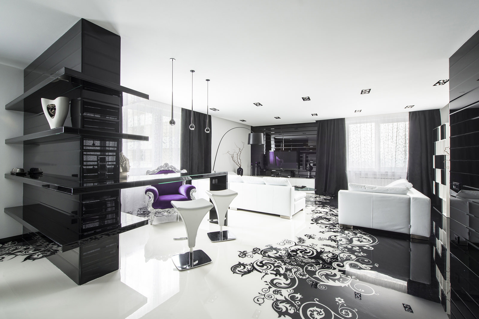 chic corridor decor in black and white