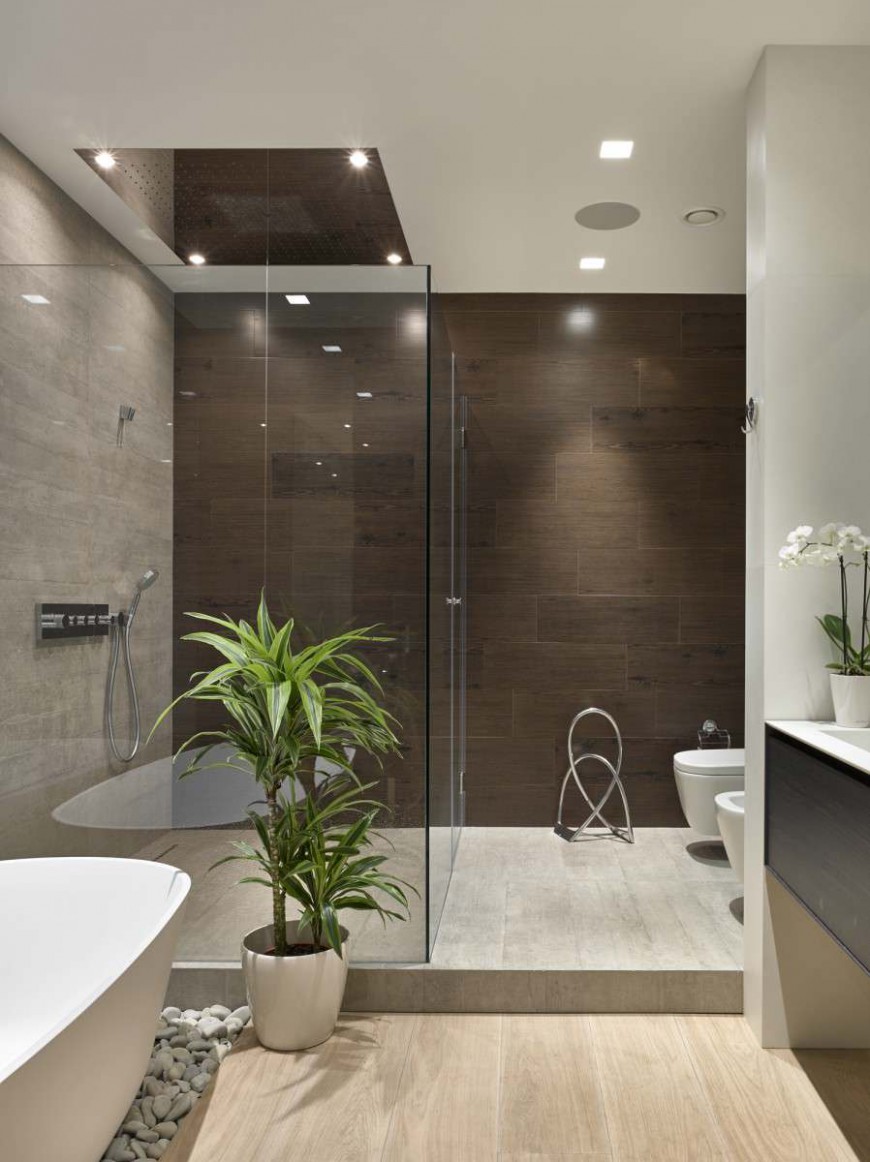 beautiful bathroom interior with light-colored shower