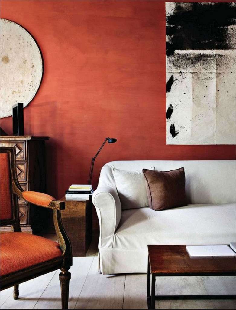 nice terracotta color in the living room interior