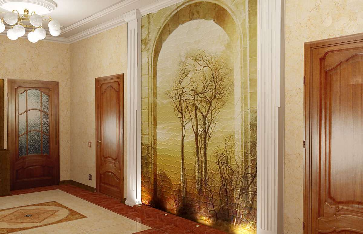 frescoes in the interior of the hallway with a drawing of nature