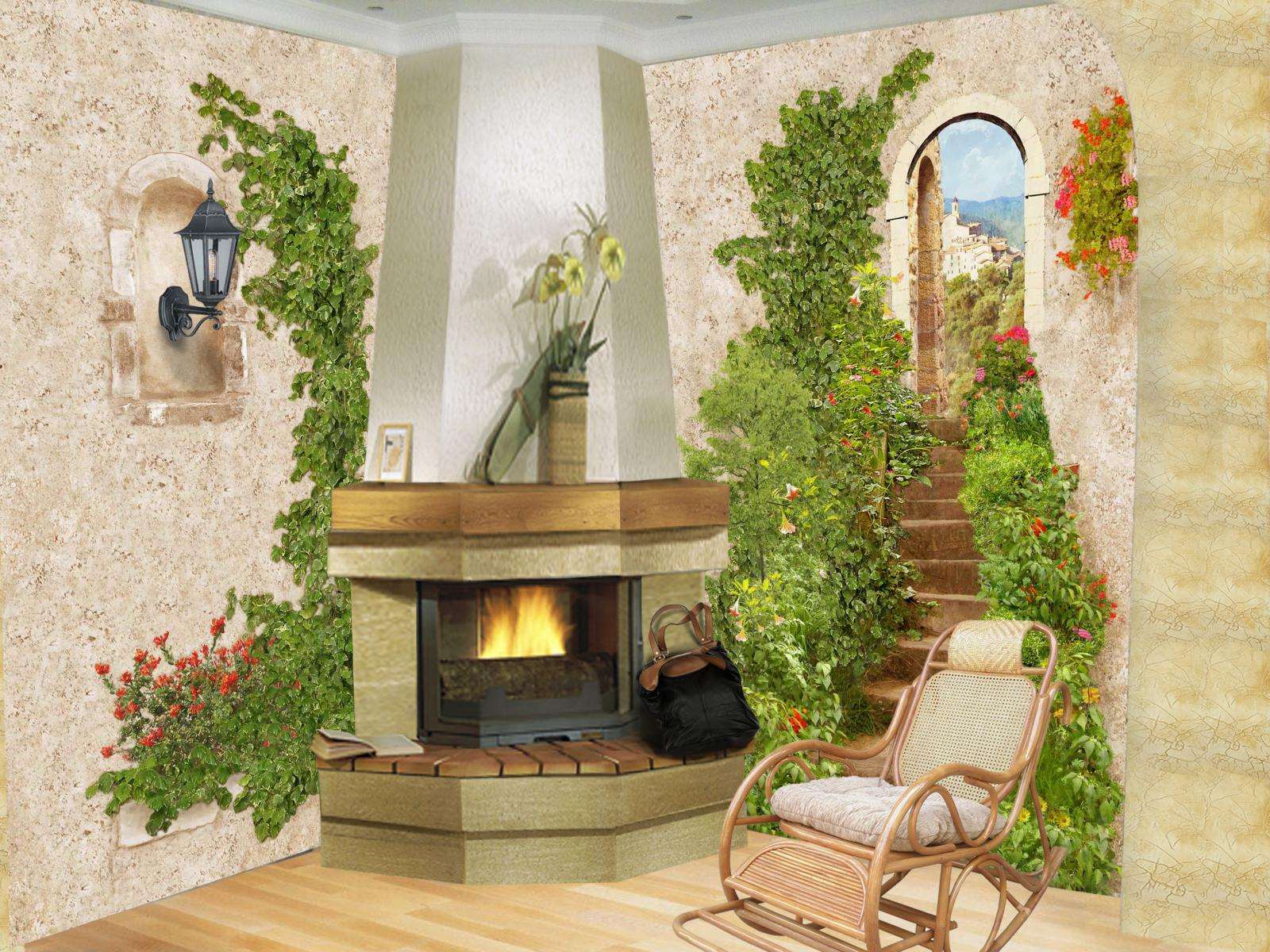 murals in the decor of an apartment with a picture of nature