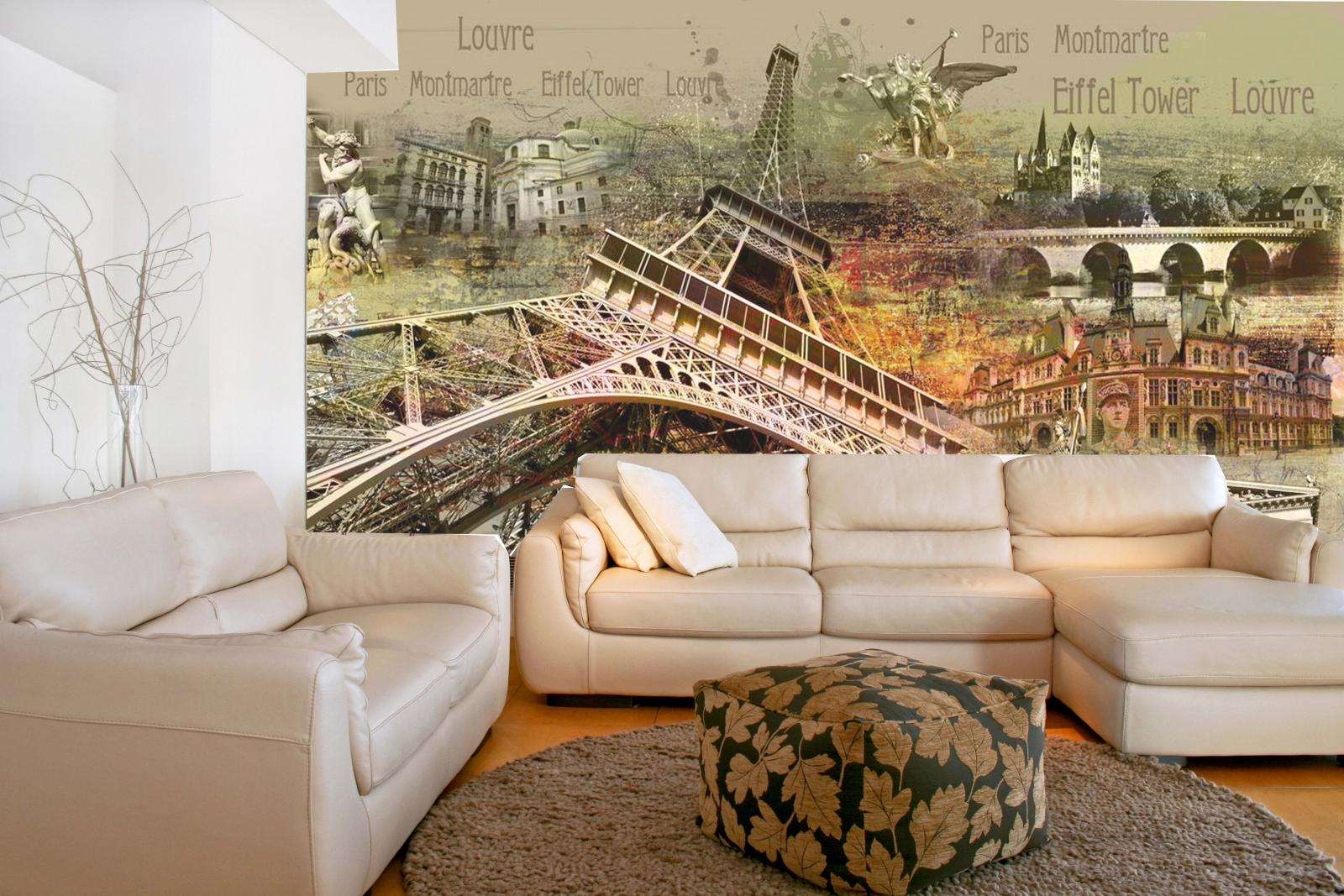 frescoes in the decor of the hallway with the image of nature
