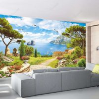murals in the interior of the kitchen with a landscape picture photo