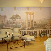 frescoes in the interior of the living room with a landscape image photo