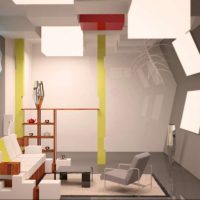 le futurisme dans le style d'un appartement dans une photo couleur inhabituelle