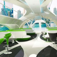 futurism in the interior of the hallway in light color photo