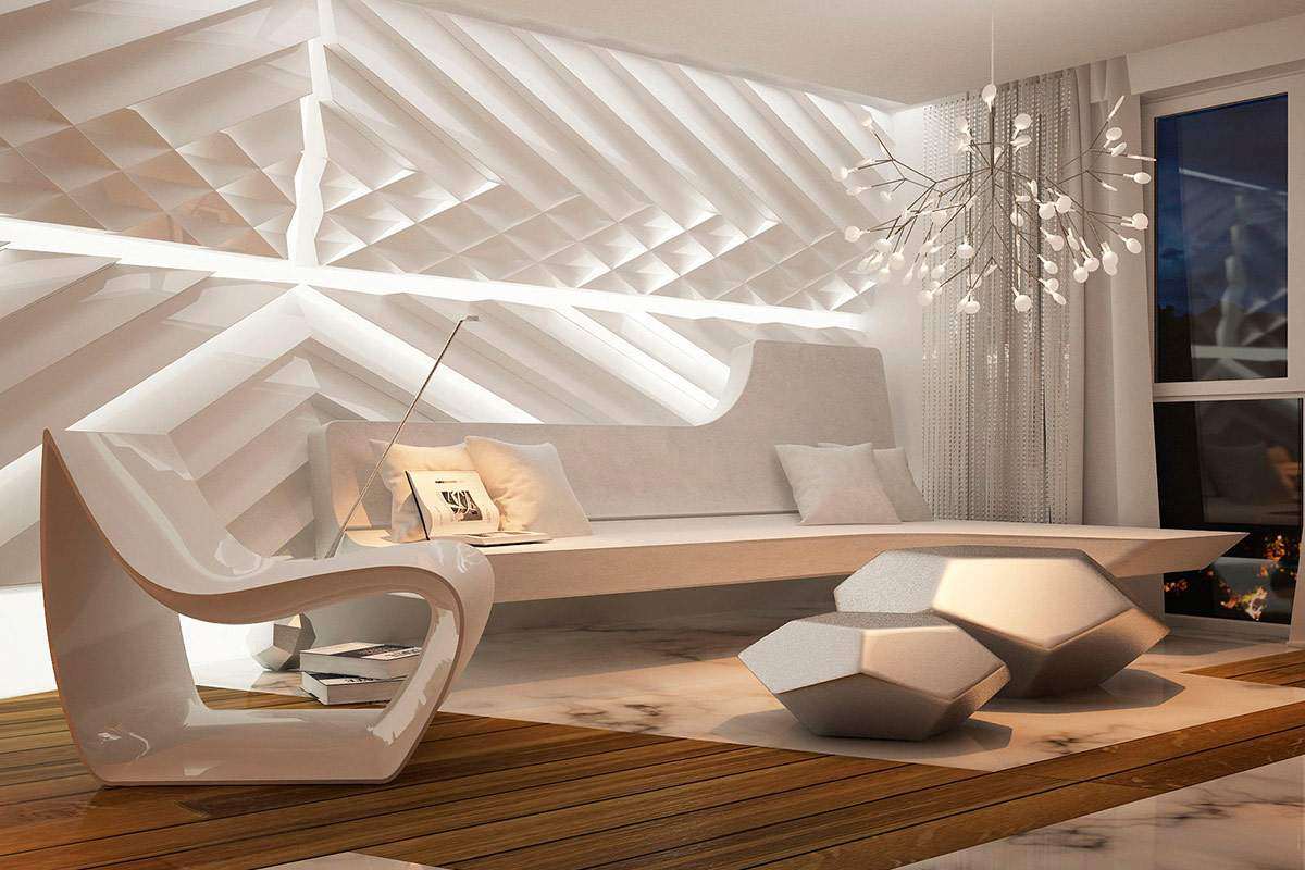 futurismo nello stile del soggiorno in un colore insolito