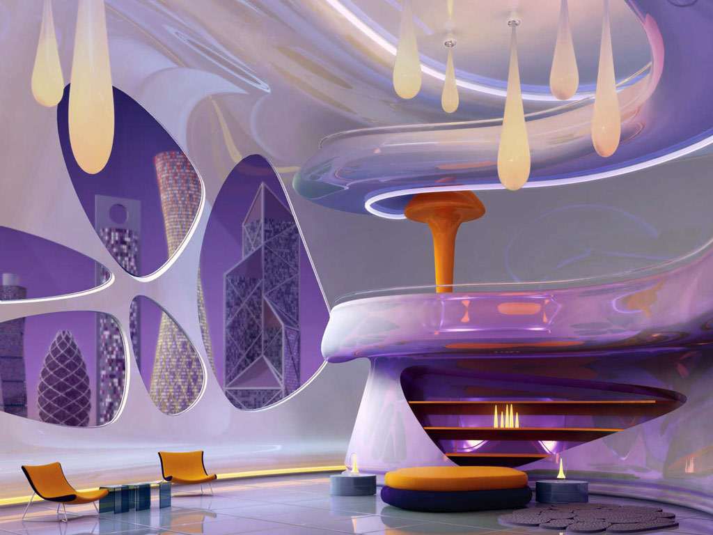 futurism in the interior of the apartment in light color