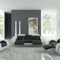 futurismo all'interno del soggiorno in foto a colori chiari