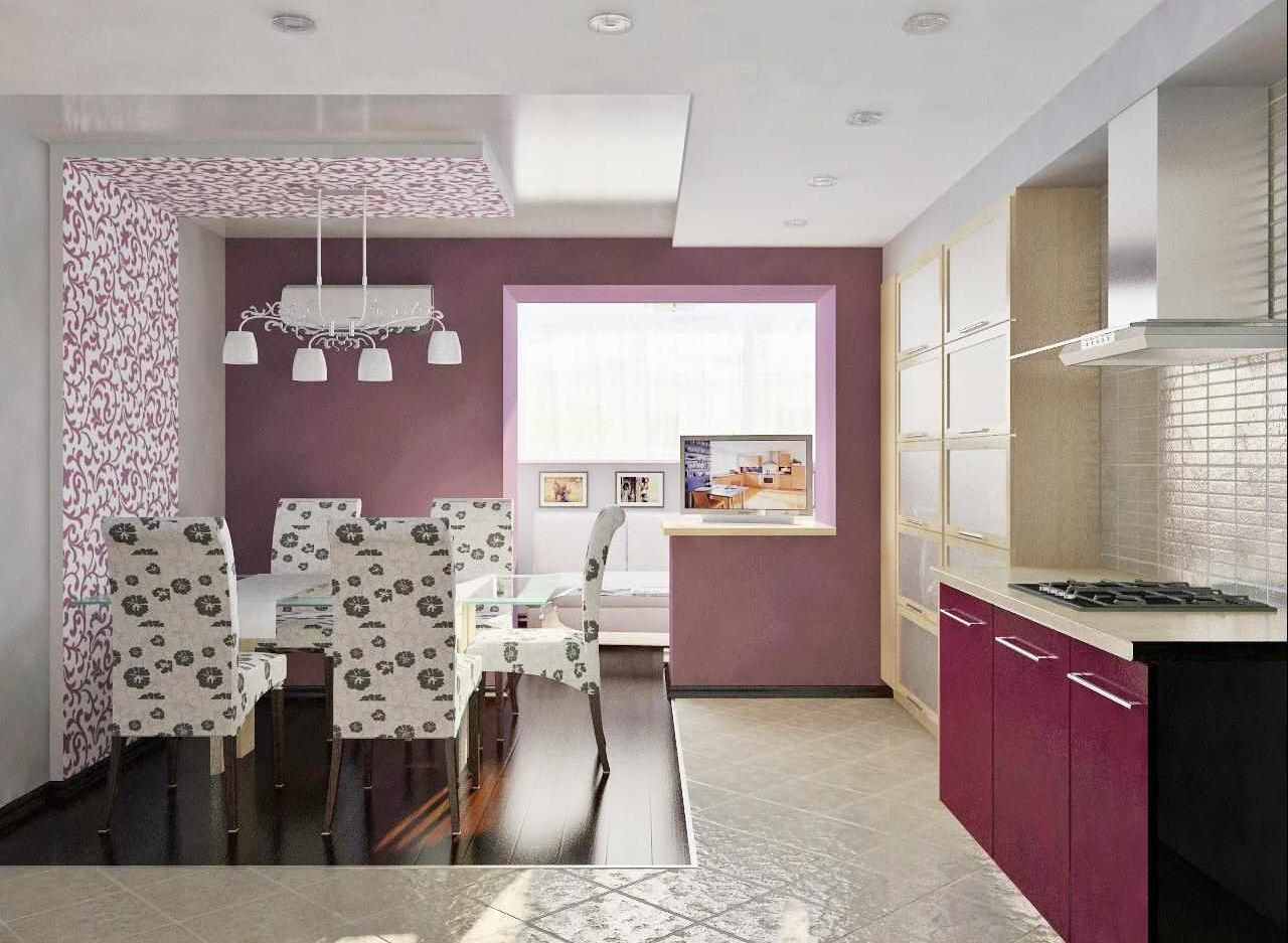 unusual design of the kitchen in a purple hue