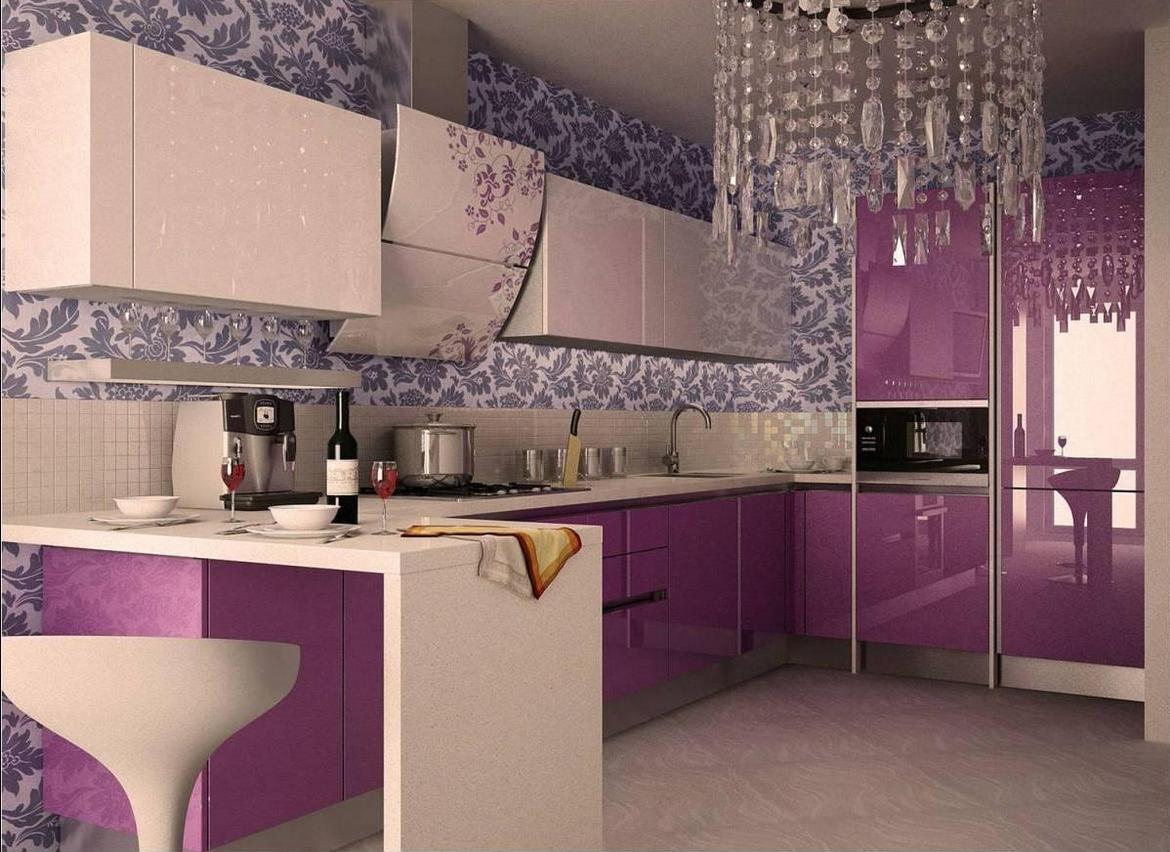 facciata luminosa della cucina in viola