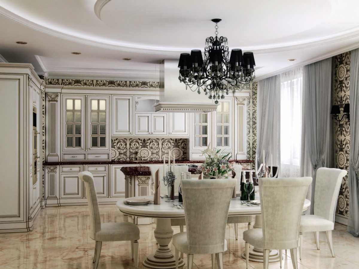 bright design of luxury kitchen in classic style