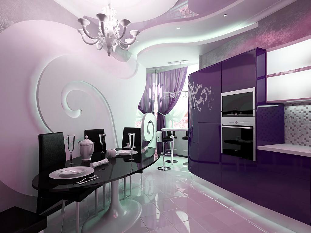 beautiful kitchen interior in purple tint