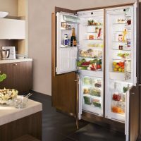 large refrigerator in the interior of the kitchen in multi-colored color picture