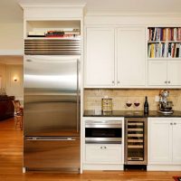 small refrigerator in the decor of the kitchen in gray color picture