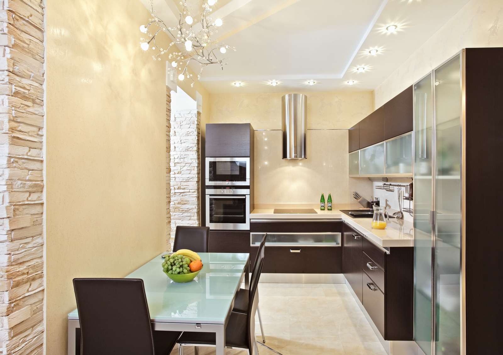 large refrigerator in the design of the kitchen in white
