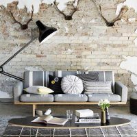 bright living room interior in grunge photo style