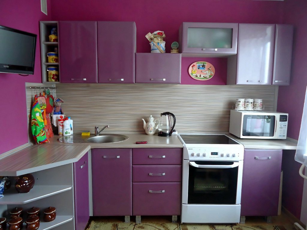 light kitchen interior in violet color