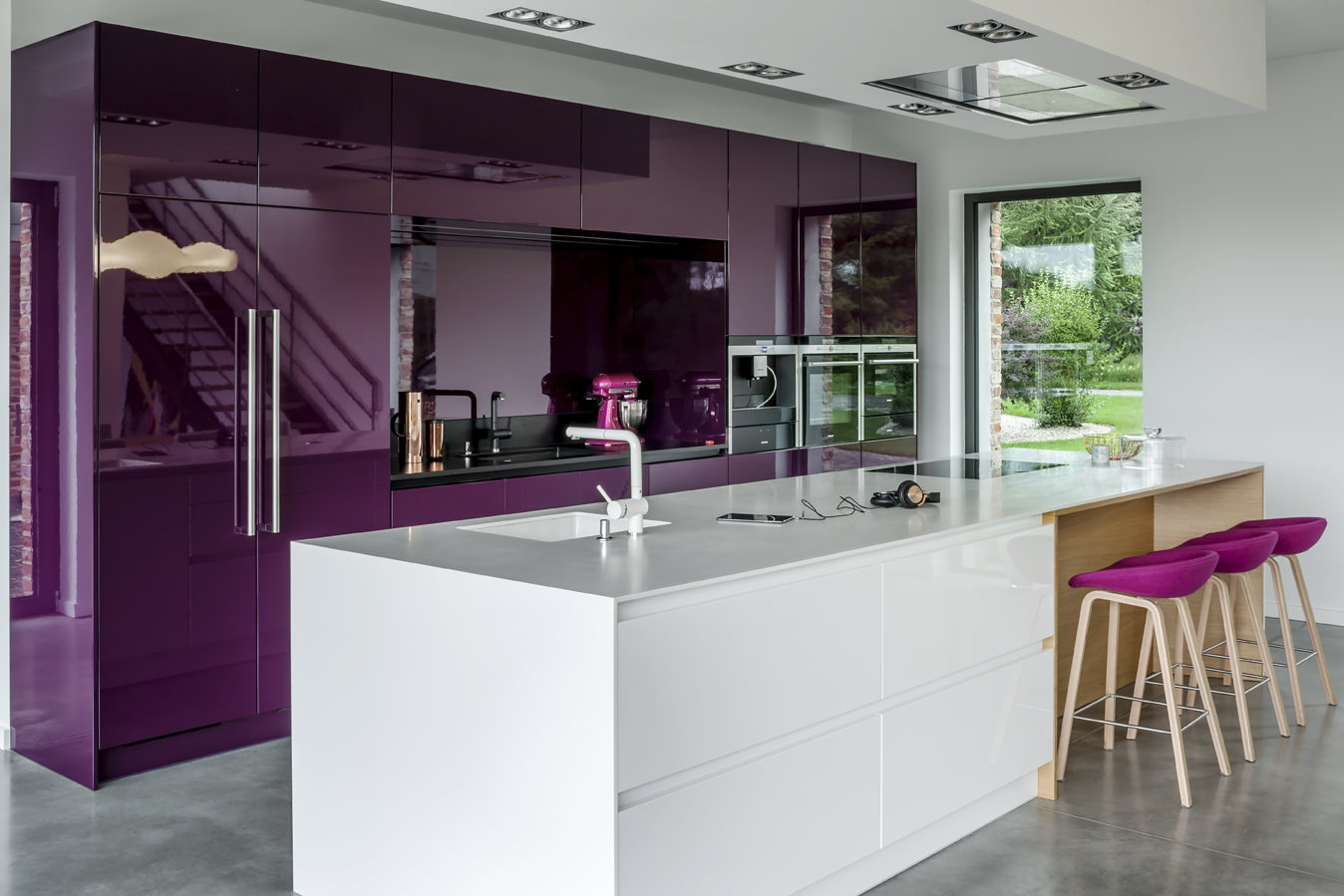 beautiful kitchen design in purple tint