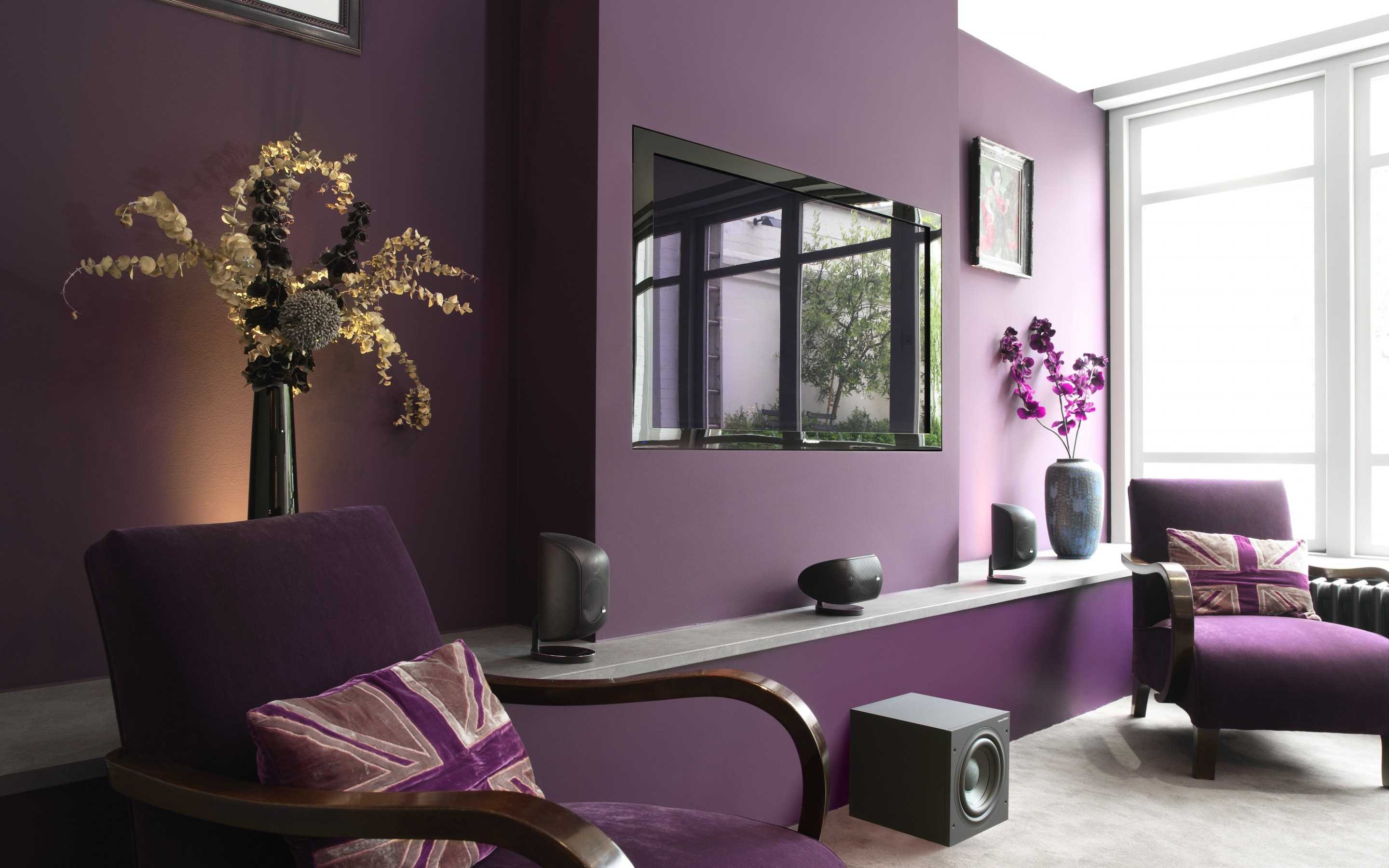 bright apartment decor in purple