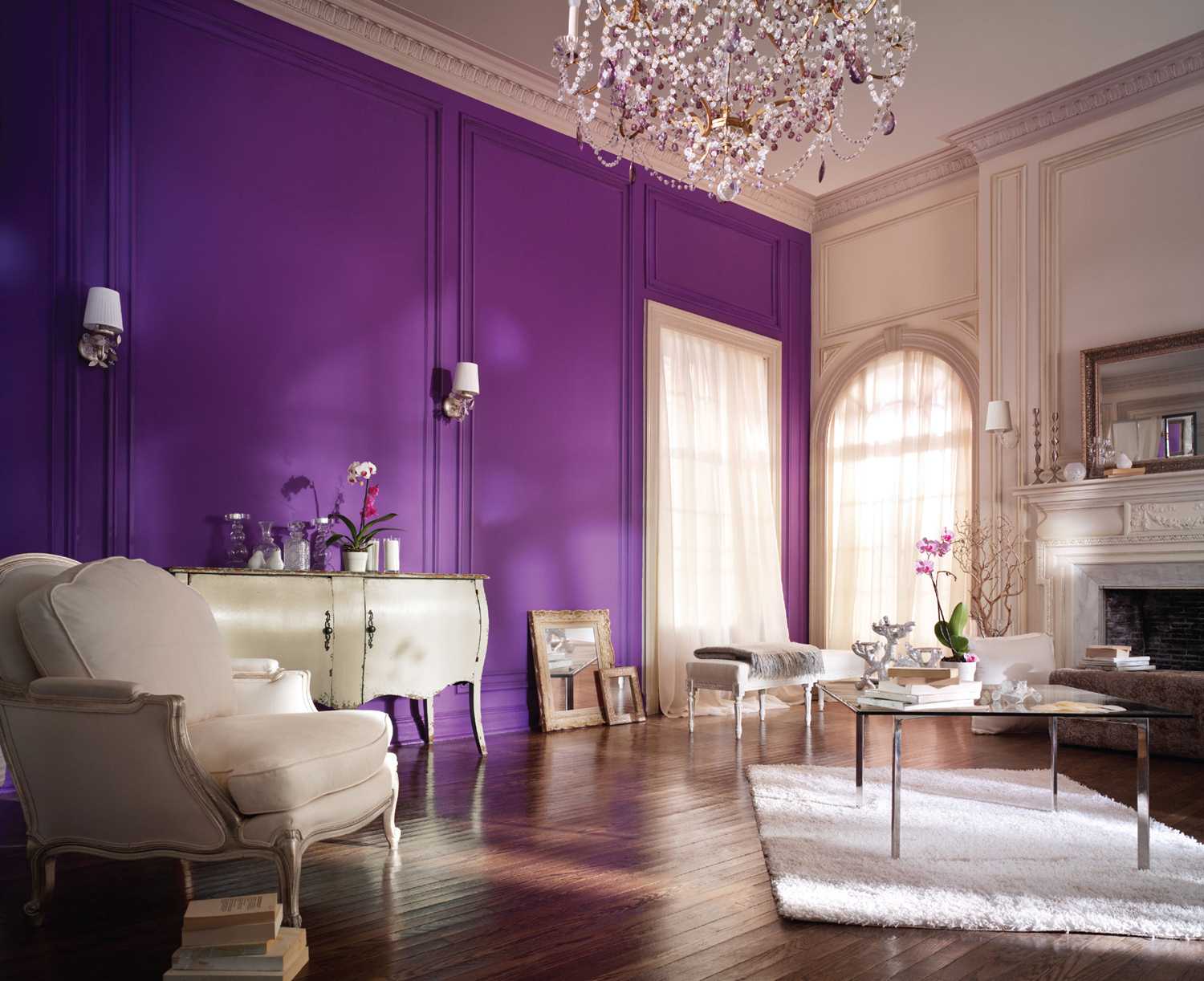 beautiful design of the hallway in purple