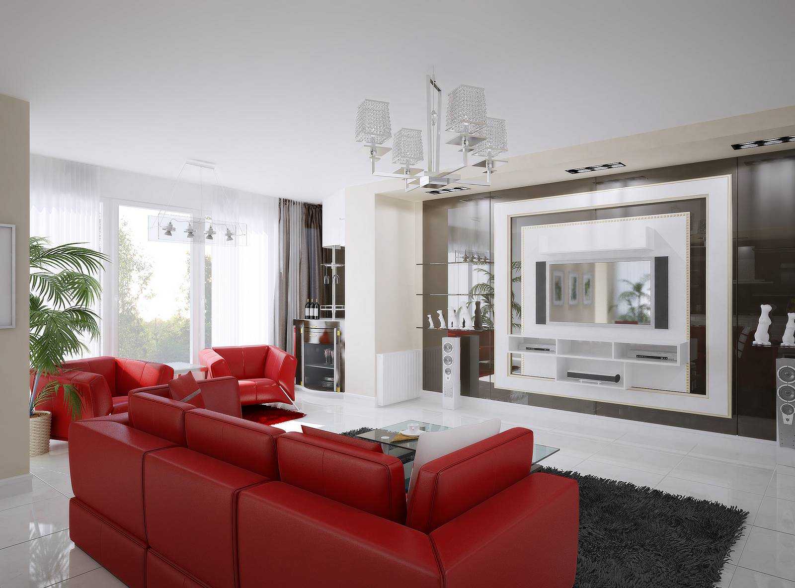 combination of red with other colors in the interior of the house