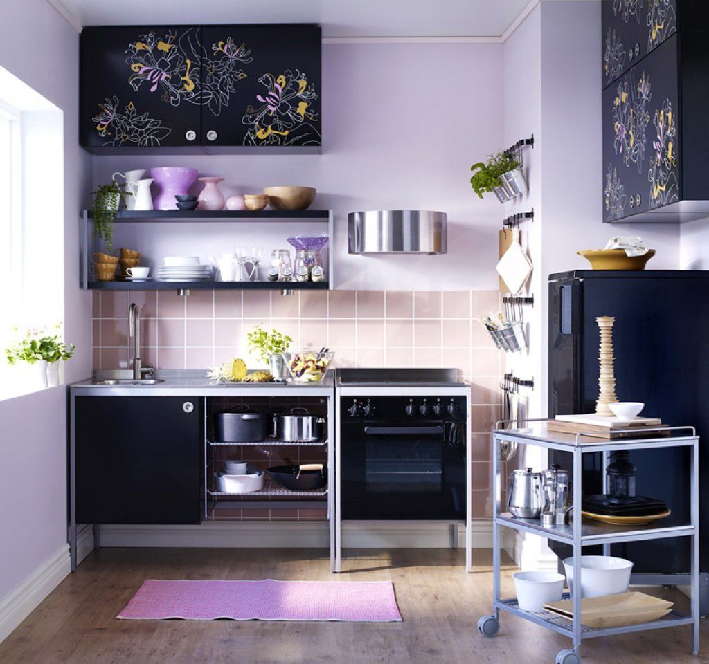 unusual style of the kitchen in a purple hue