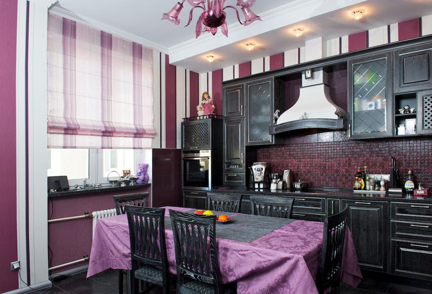 bright kitchen decor in purple
