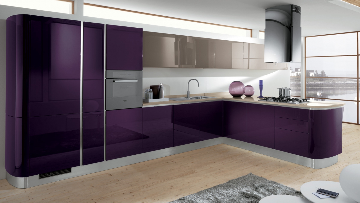 light kitchen facade in purple
